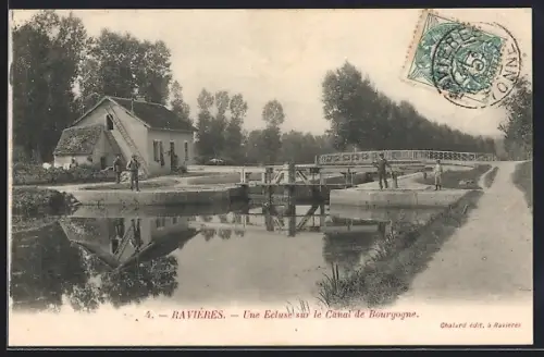 AK Ravières, Une Écluse sur le Canal de Bourgogne
