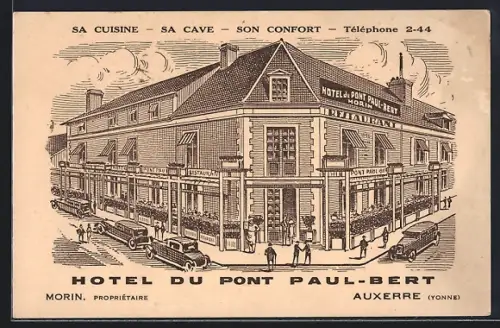 Künstler-AK Auxerre /Yonne, Hôtel du Pont Paul-Bert avec voitures et passants