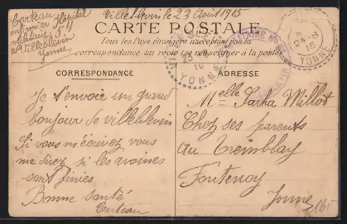 AK Villeblevin /Yonne, Grande Rue animée avec habitants et vue sur l`église