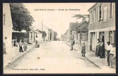 AK Chaumont /Yonne, Route de Champigny avec des habitants devant les maisons