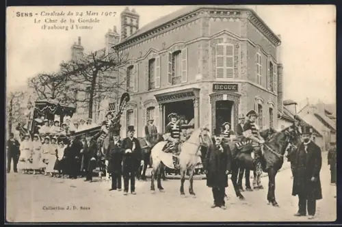 AK Sens, Cavalcade du 24 Mars 1907, Le Char de la Gondole, Faubourg d`Yonne