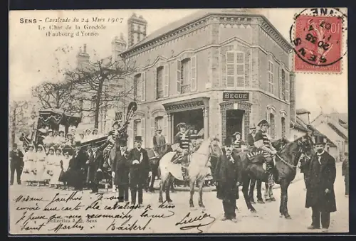 AK Sens, Carnaval du 24 Mars 1907, Le Char de la Gondole, Faubourg d`Yonne