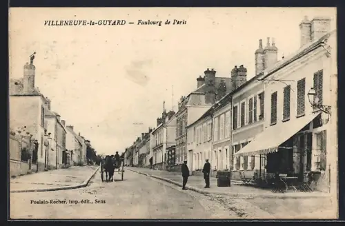 AK Villeneuve-la-Guyard, Faubourg de Paris avec chevaux et calèche