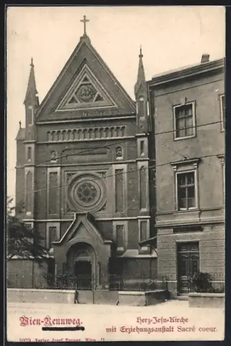 AK Wien-Rennweg, Herz-Jesu-Kirche mit Erziehungsanstalt Sacré coeur
