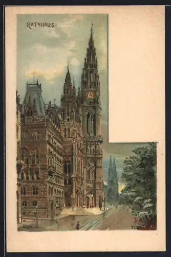 Künstler-AK Wien, Rathaus m. Person