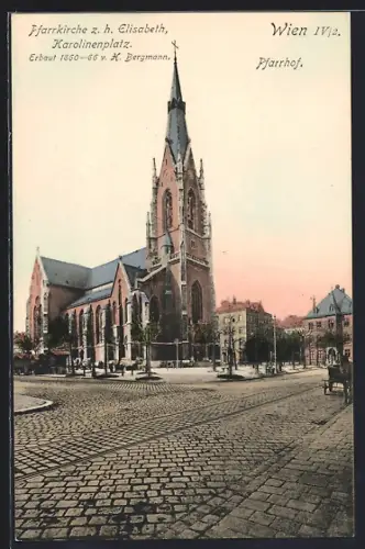 AK Wien, Pfarrkirche z.h. Elisabeth mit Pfarrhof u. Karolinenplatz