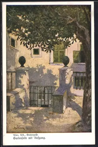 Künstler-AK Wien, Greinergasse, Gartenseite mit Aufgang