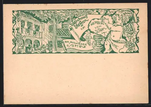 Künstler-AK Wien, Restaurant Weinhaus Steffan, Antonigasse 71