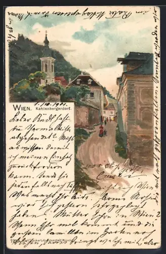 Lithographie Wien-Kahlenbergerdorf, Ortspartie