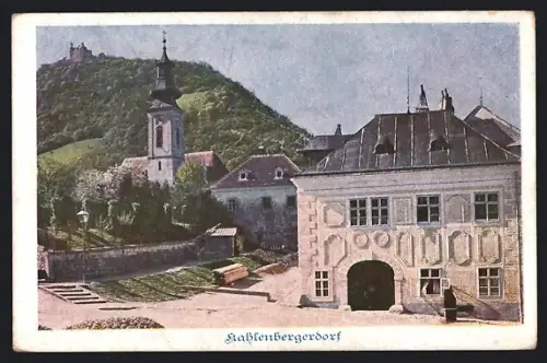 AK Wien, Kahlenbergerdorf mit Blick zur Kirche, Deutscher Schulverein