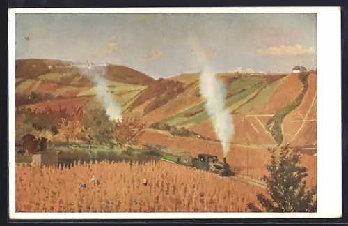 Künstler-AK Brüder Kohn (B.K.W.I) Nr. 908-5: Wien, Eisenbahn am Kahlenberg