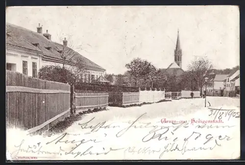 AK Wien, Heiligenstadt, Strassenpartie mit Kirchturm, Panorama