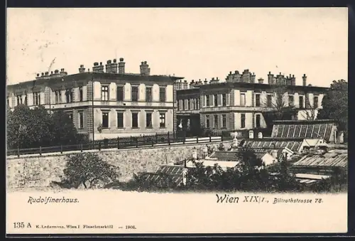 AK Wien, Rudolfinerhaus, Billrothstrasse 78, Ansicht mit Gewächshäusern aus der Vogelschau