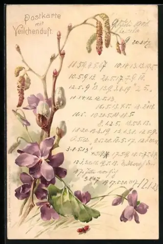 Duft-AK Blühende Veilchen und Marienkäfer