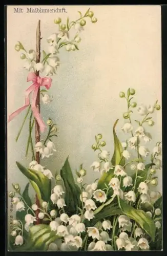 Duft-AK Maiblumen und rosa Schleife