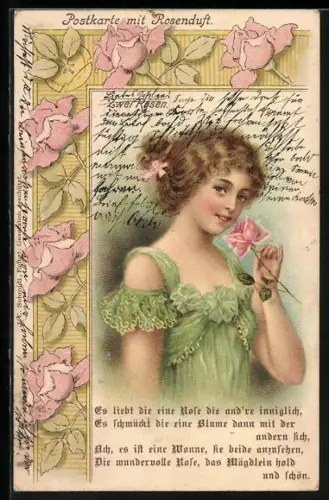 Duft-AK Mädchen mit Rosenblüte