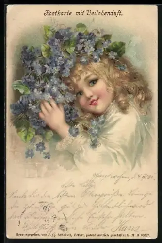 Duft-AK Kleines Mädchen mit Veilchen