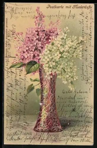 Duft-AK Rosa und weisser Flieder in Vase