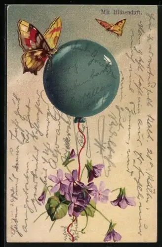Duft-AK Schmetterlinge, Luftballon und Blüten
