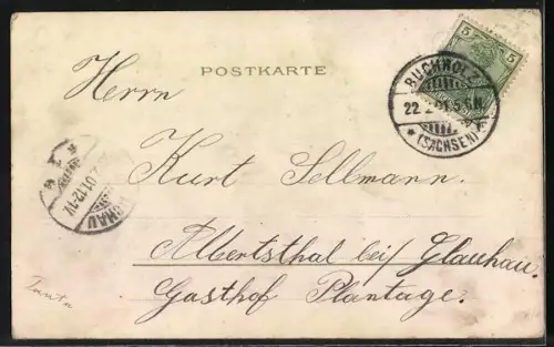 Glitzer-Perl-AK Blühende Blumen mit Blättern