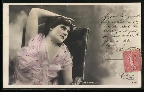 Glitzer-Perl-AK De Brozzia im rosa Kleid