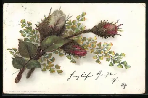 Glitzer-Perl-AK Blumen kurz vor der Blüte