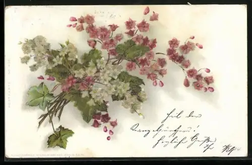 Glitzer-Perl-AK Blühende lila Blumen