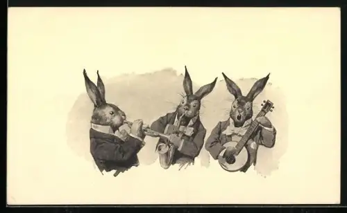 AK Drei musizierende Osterhasen in Anzügen