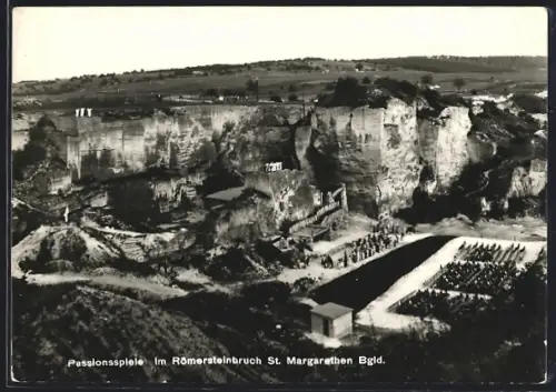 AK St. Margarethen /Bgld., Passionsspiele im Römersteinbruch aus der Vogelschau
