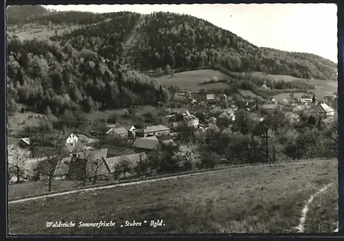 AK Stuben /Bgld., Ortsansicht mit Bergpanorama aus der Vogelschau