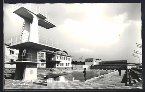 AK Wien, Sportbecken mit Sprungturm im Städtischen Sommerbad Laaerberg