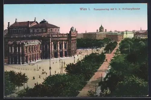 AK Wien, Franzensring mit Hofburgtheater aus der Vogelschau