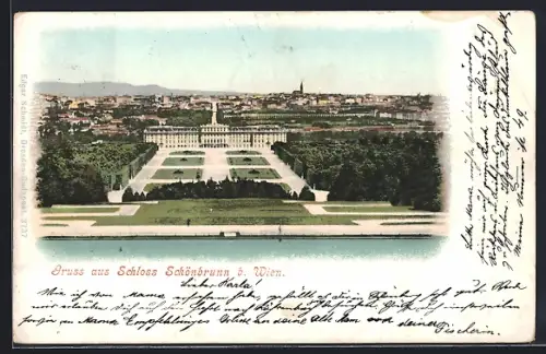 AK Wien, Schloss Schönbrunn und Stadt aus der Vogelschau