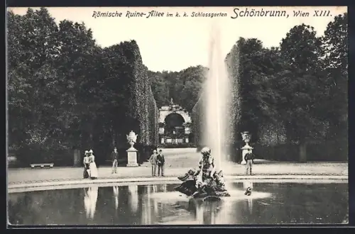 AK Wien-Schönbrunn, Römische Ruine, Allee im k. k. Schlossgarten