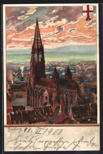 Künstler-AK Heinrich Kley: Freiburg, Das Münster im Zentrum