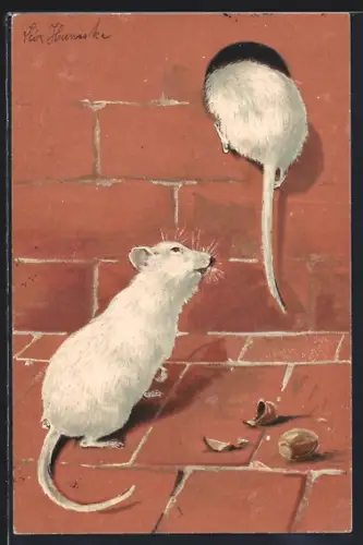 AK Weisse Mäuse und Haselnüsse