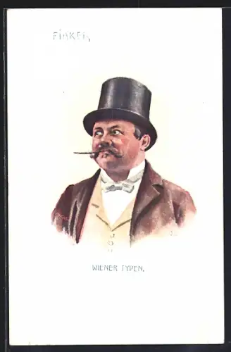 AK Wiener Typen, Fiaker mit Zylinder rauchend