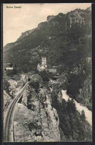 AK Sils im Domleschg, Ruine Campi Mit Eisenbahn-Tunnel