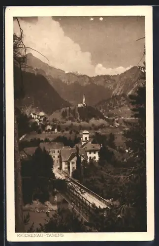 AK Reichenau-Tamins, Ortsansicht mit Blick auf Kirche