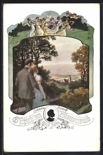 Künstler-AK W. Braun: Deutscher Schulverein Nr. 1755, Johann Strauss, G`schichten aus dem Wienerwald1