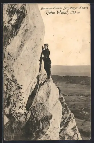 AK Bergsteigerin an der Hohen Wand, Band am Turner Bergsteiger-Kamin