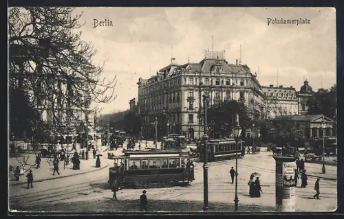 AK Berlin, Blick auf den Potsdamer Platz, Strassenbahn