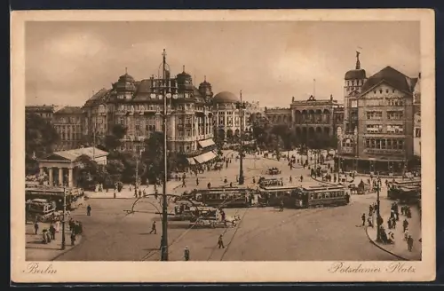 AK Berlin, Blick auf den Potsdamer Platz, Strassenbahn