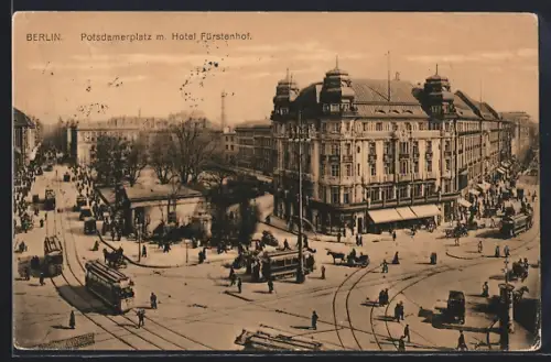 AK Berlin, Hotel Fürstenhof am Potsdamer Platz, Strassenbahn