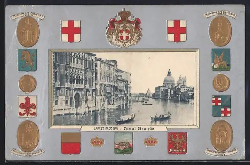 Präge-AK Venezia, Canal Grande, Monumento Colleoni, Monumento Garibaldi