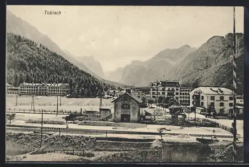 AK Toblach, Ortsansicht aus der Vogelschau