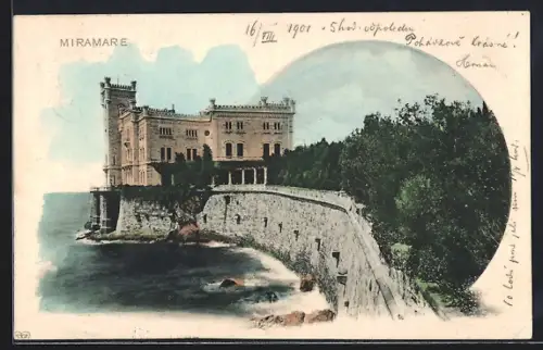 AK Trieste, Schloss Miramare mit Mauer