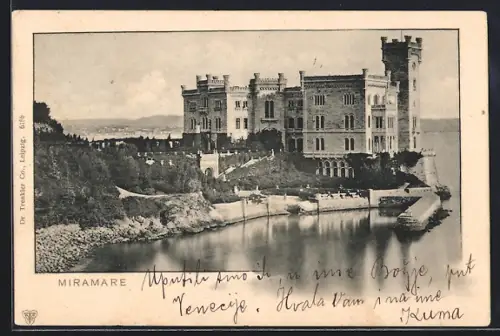 AK Trieste, Miramare aus der Vogelschau