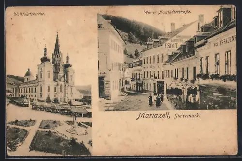 AK Mariazell /Steiermark, Fremdenzimmer Lebzelter F. Sixt, Wiener Neustädterstrasse, Wallfahrtskirche