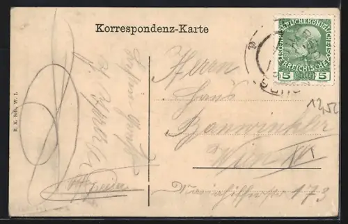 AK St. Pölten, Bahnhofplatz mit Litfasssäule